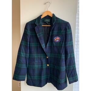 Vintage Ralph Lauren Polo Sport Green Black Tartan Wool Blazer Women's 6
